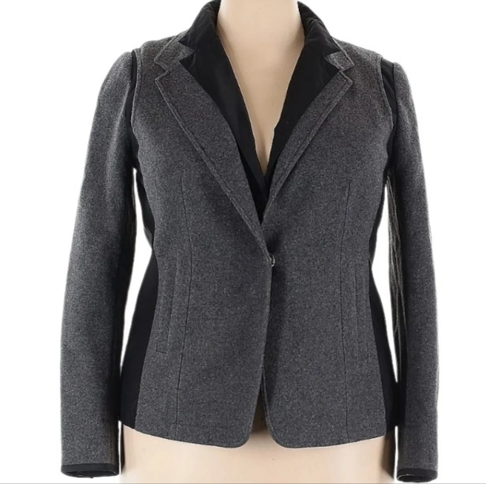 NWOT Lafayette 148 Convertable 2pc Vest Jacket Wool Blend Black Charcoal Gray 14